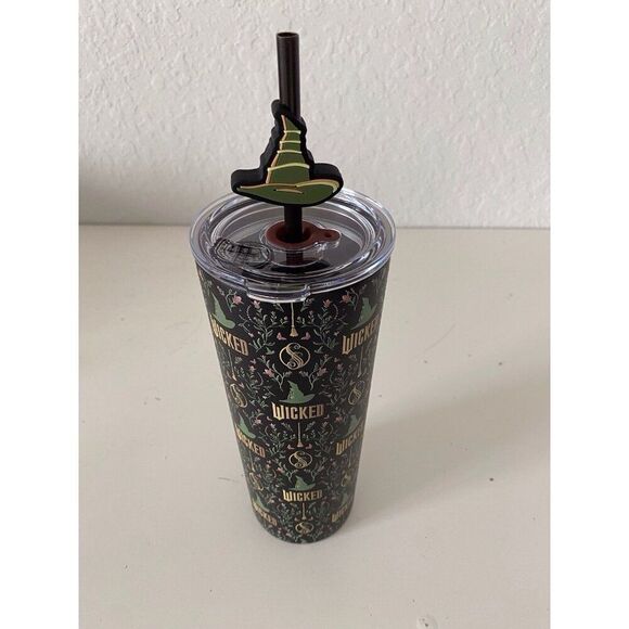Universal Studios WICKED Elphaba Witch Hat Metal Tumbler With Straw NEW - Picture 5 of 16